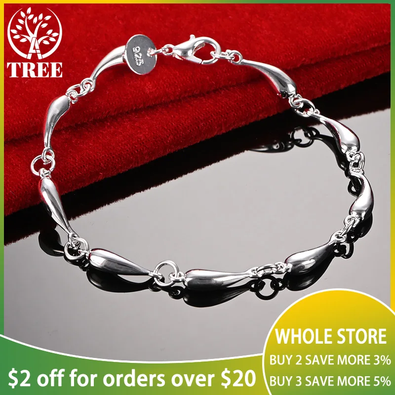 

ALITREE 925 Sterling Silver Water Droplet Link Chain Bracelets For Woman Wedding Party Fashion Luxury Jewelry Lady Birthday Gift