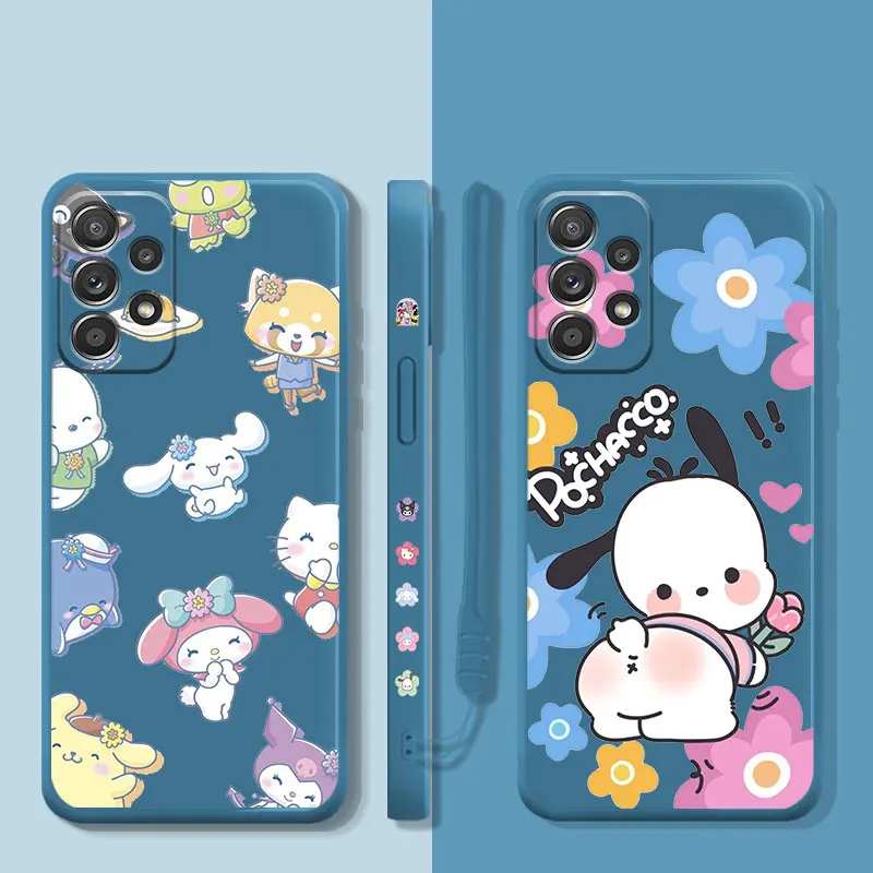 

Hello Kitty Friends Pochacco Flower Liquid Case For Samsung Galaxy A73 A71 A72 A12 A21s A22 A23 A31 A32 A51 A52 A52s A53 A02s