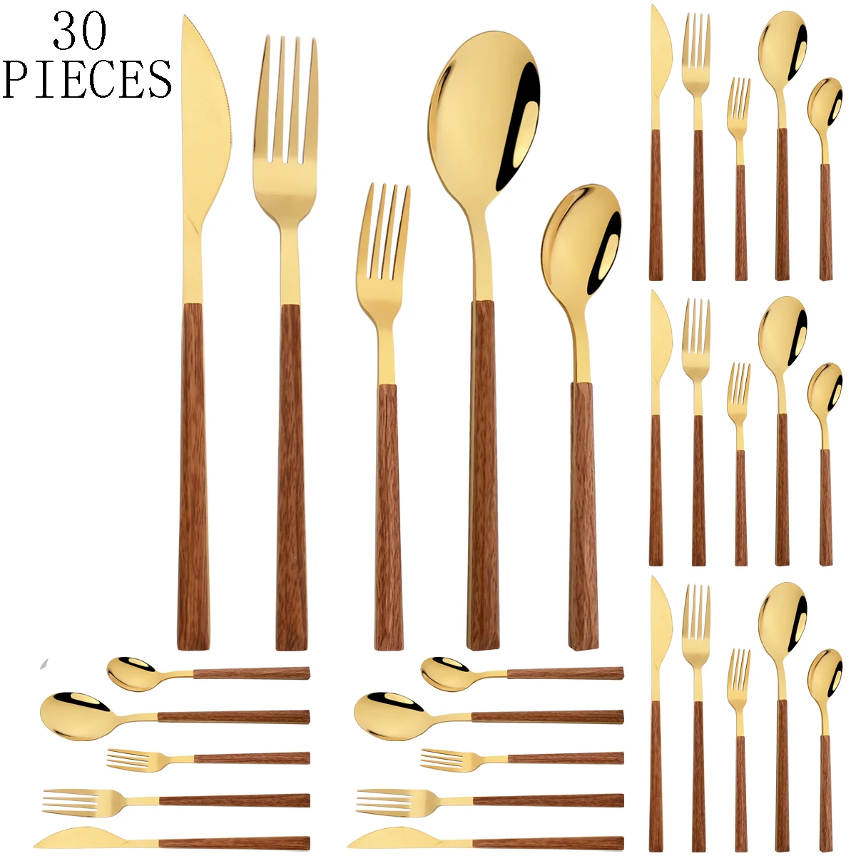 Brown Gold Dinnerware Set Knife Fork Small Spoon Tableware S