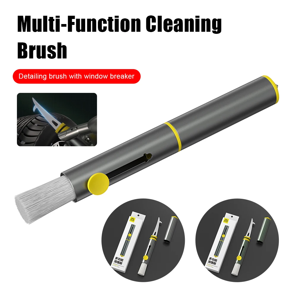 

Multi-Function Auto Air Conditioning Outlet Cleaning Brush with Tire Stone Remover Hook Window Breaker Safety Hammer Tool