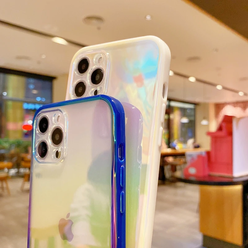Luxury Colorful Aurora Phone Case for iPhone 12 11 13 14 Pro Max Xs Max X Xr 10 8 7 Plus Double Color Soft TPU Laser Back Cover