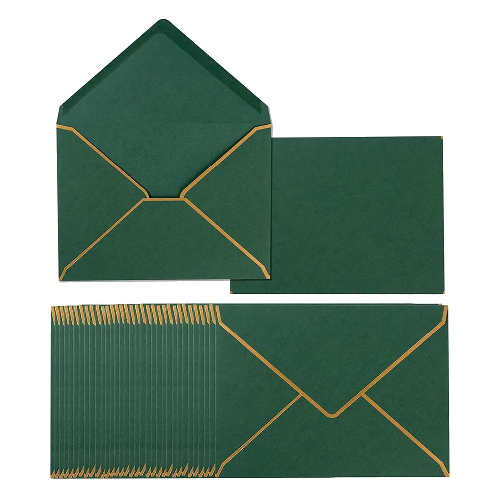 

100 Pack A7 Envelopes 5 x 7 Card Envelopes V Flap Envelopes with Gold Borders for Gift Cards, Invitations,(Dark Green)