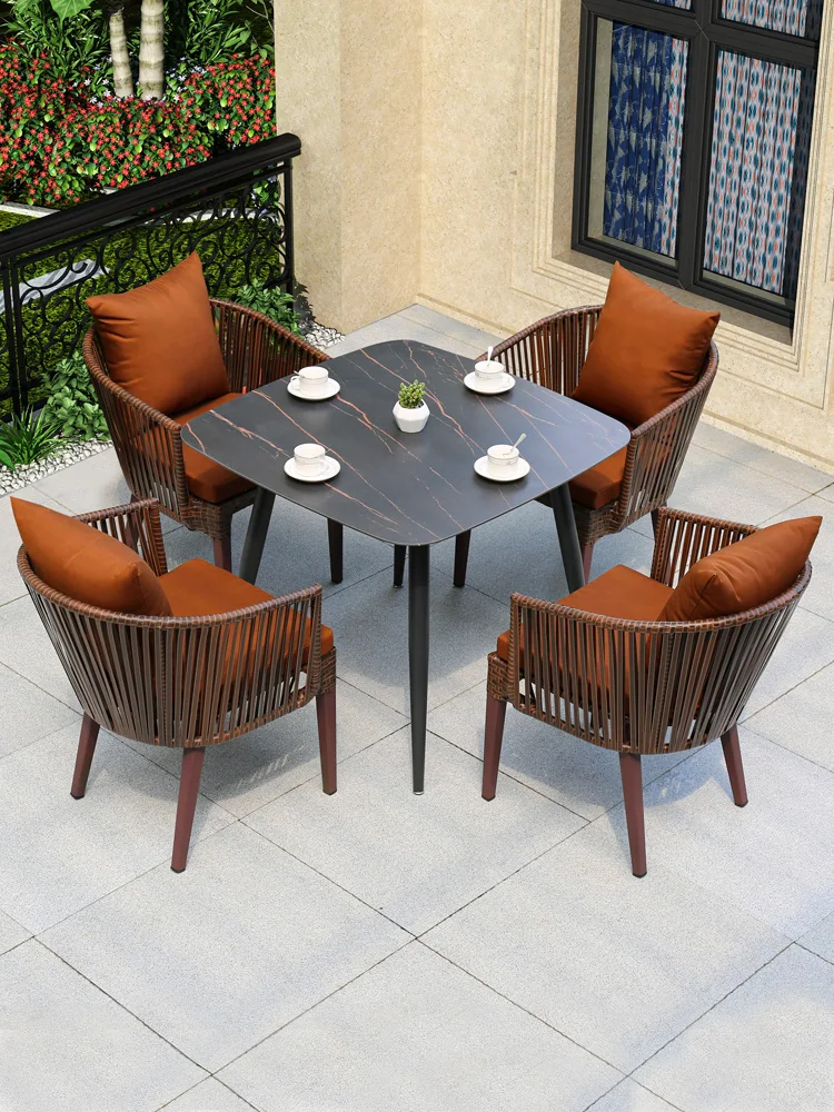 

Outdoor tables, chairs, courtyards, villas, outdoor leisure tea tables, balconies, rock tables, rattan chairs, five-piece combin