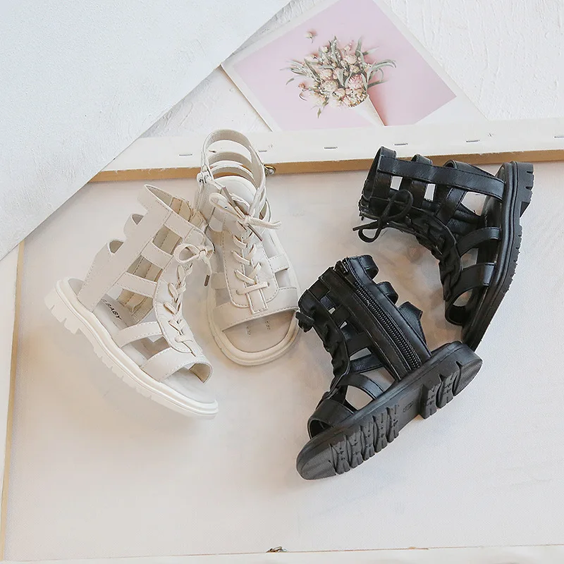 

Girls Sandals 2022 Summer Kids Gladiator Sandals Roma Shoes Narrow Band Princess Shoes For Child Baby Zipper Thick Soled Shoes