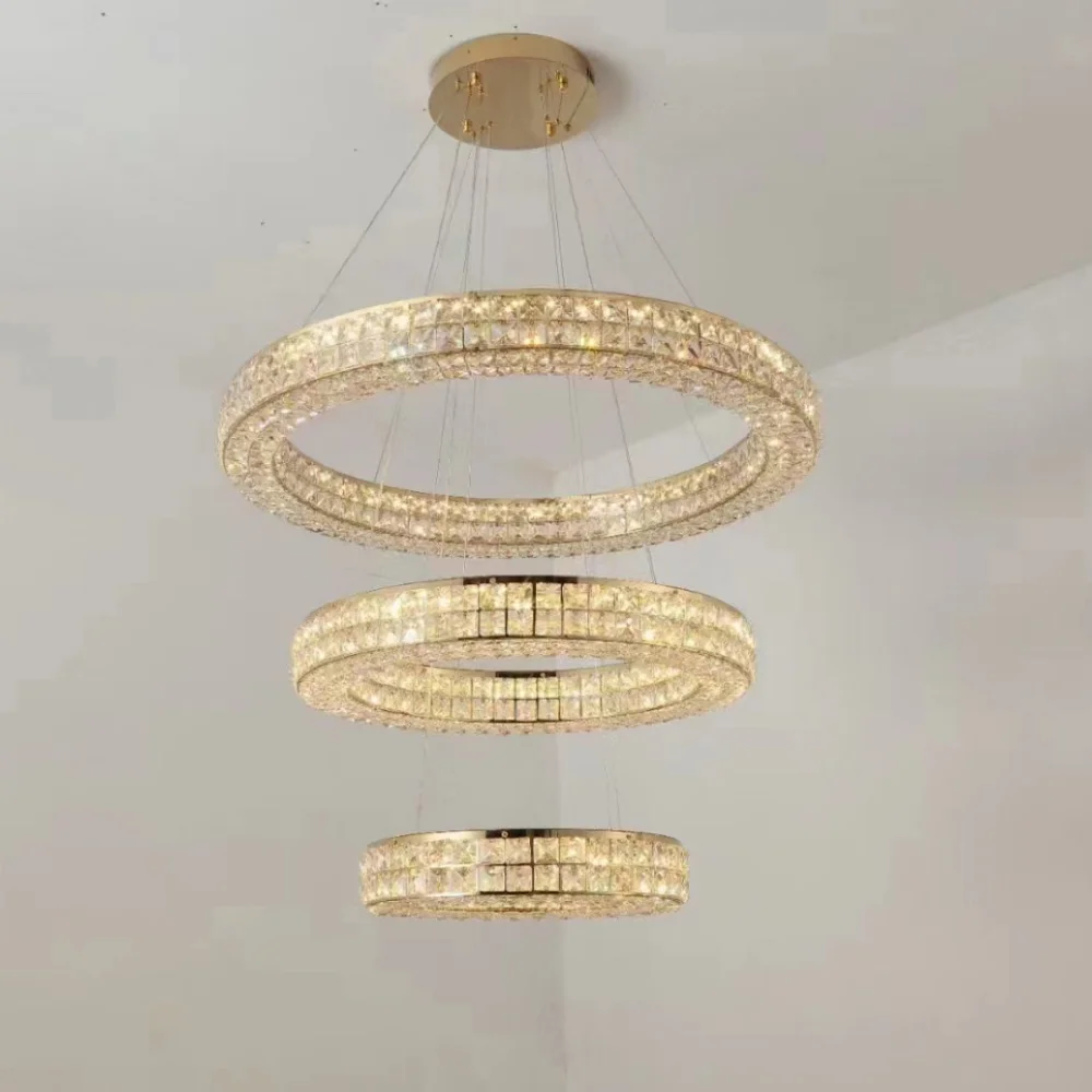 

Новая современная двухслойная хрустальная люстра, Золотая хрустальная люстра, украшение для гостиной, освещение для столовой