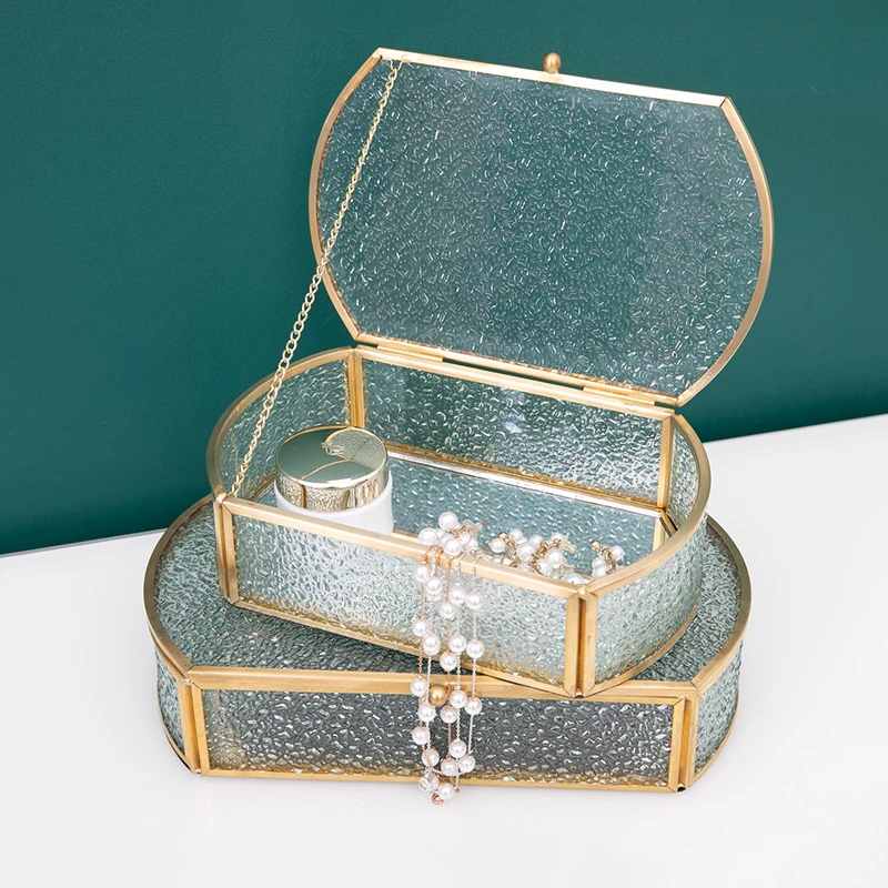 

European-style Clear Glass Jewelry Organizer Desktop Dustproof Storage Organizer Jewelry Case Makeup Organizer Closet Organizer