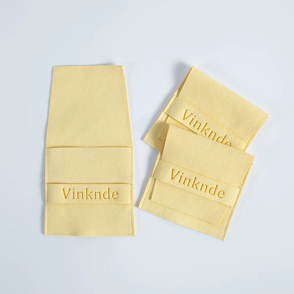 

50pcs Yellow Microfiber Jewelry Pouches Personalized Logo Small Business Packaging Ring Earings Christmas Wedding Party Gift Bag