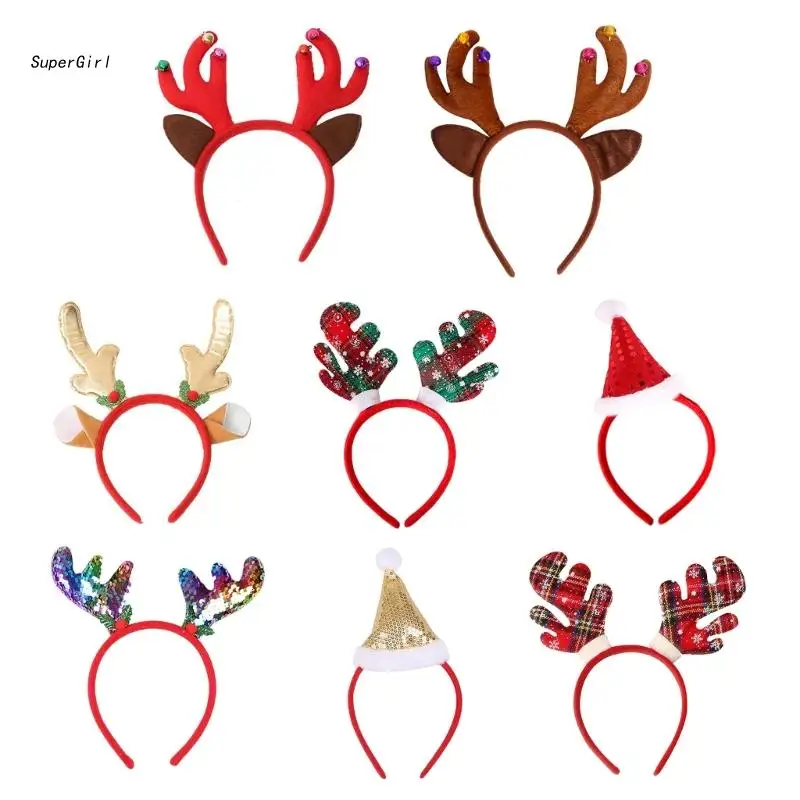 

J78E Christmas Headband Holiday Party Reindeer Hairband Cartoon Headwear Accessories