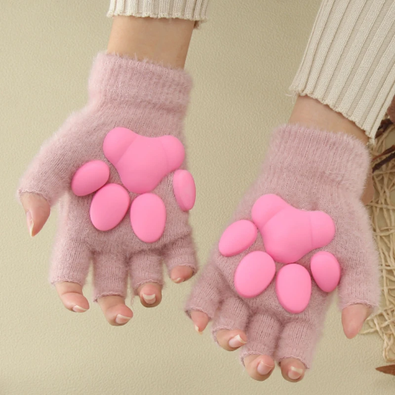 

Fashion Silicone Cat Claw Gloves Fingerless Plush 3D Toes Cat Paw Hand Sleeves Knitted Kitten Mittens Lolita Cosplay Supplies