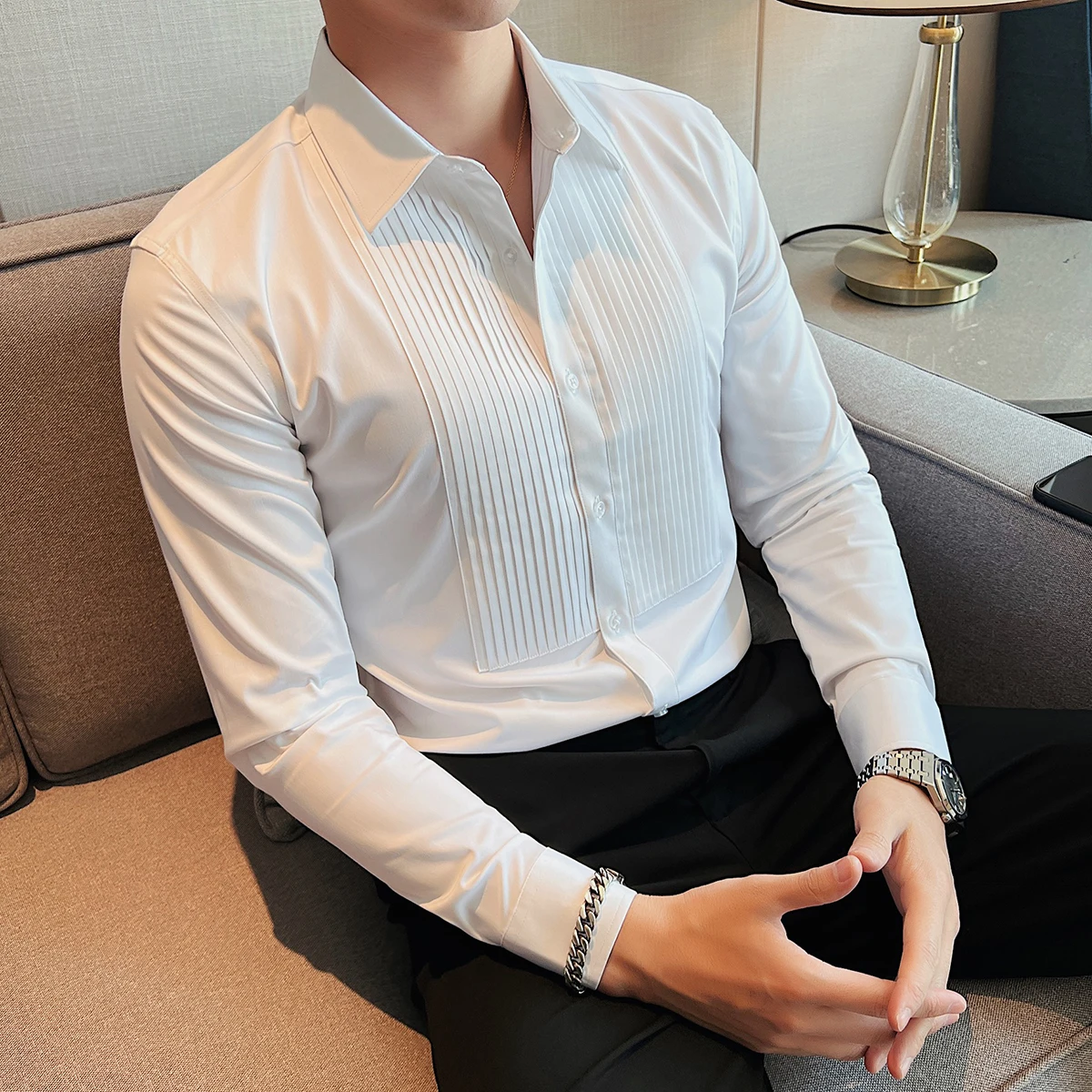 For Men Fashion Men Clothing 2023 Spring Long Sleeve Men Casual Striped Shirts Slim Fit Dress Shirts Y73