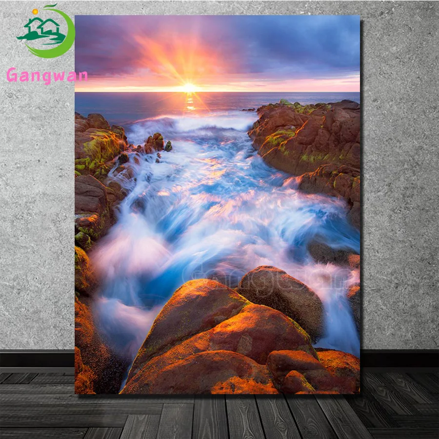 5D DIY Алмазная картина заката и моря вышивка стразами мозаика на море волна