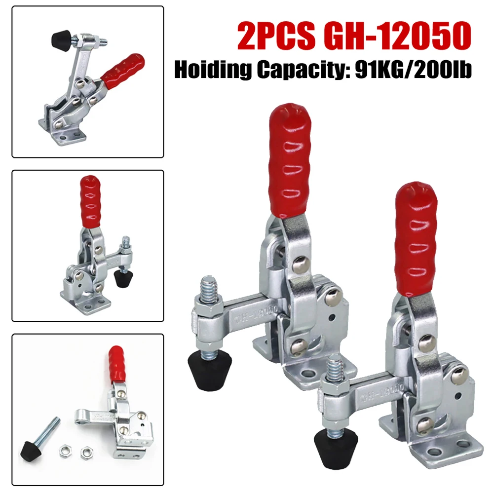 

2pcs GH-12050 Quick Release Tool Fixture Toggle Clamp Clamping Force 91Kg 200lbs Woodworking Heavy Duty Clamps Hand Clip Tool