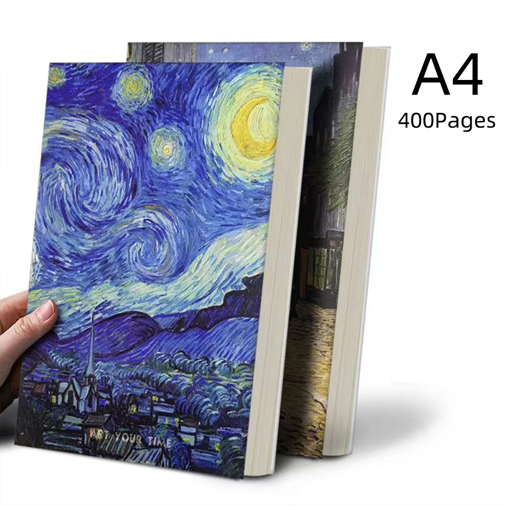 

A4 400Pages Van Gogh Starry Sky Vase Notebook Horizontal Line Sketchbook Kawaii Student Diary Stationery Planner Notepad New