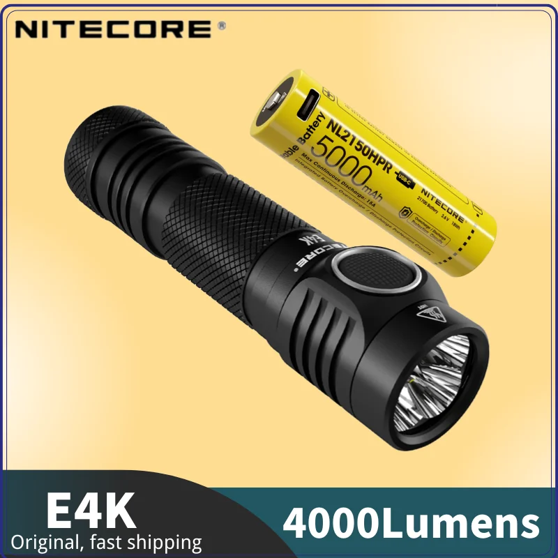 NITECORE E4K 4400Lumens Rechargeable EDC Flashlight Utilizes 4  XP-12 V6 LED With NL2150HPR 5000mAh Battery