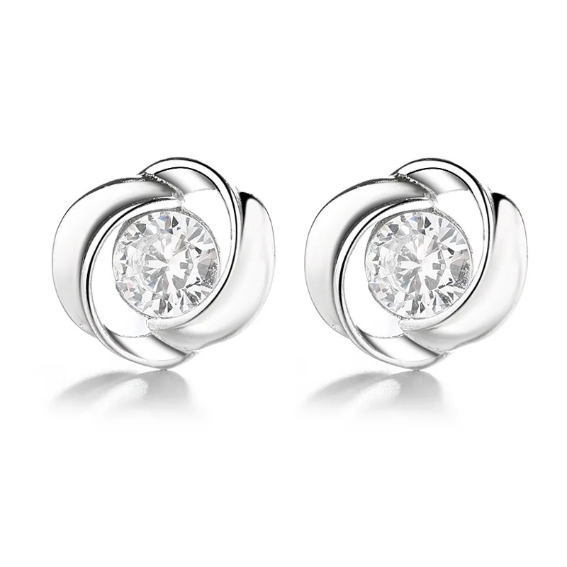 

100% 925 Sterling Silver Stud Earrings Geometric Inlaid Purple Zircon Ladies Personality Fashion Jewelry Couple Holiday Gift