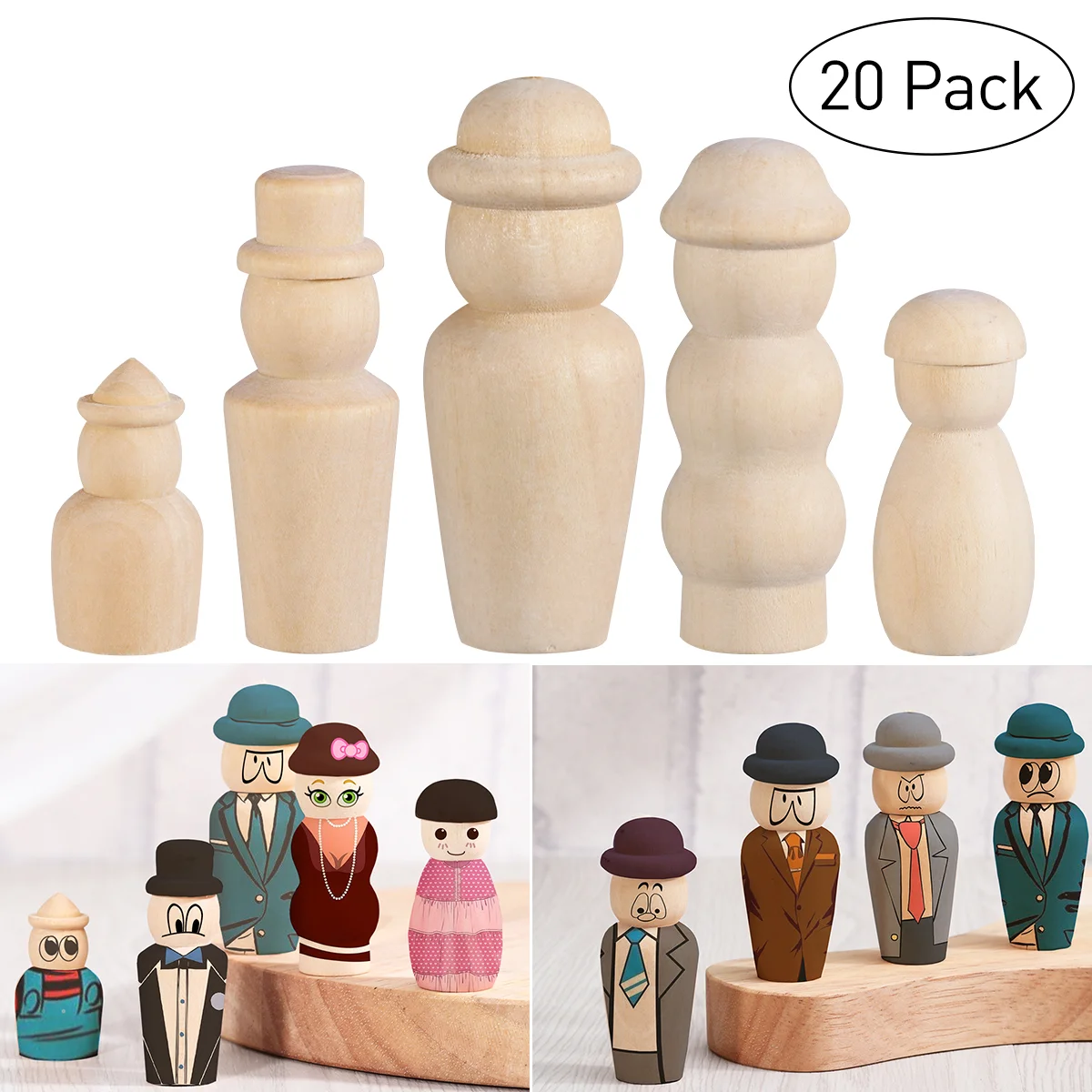 

ULTNICE 20 Pcs Wooden Unfinished Bodies Family Dolls Decorative People For DIY Craft
