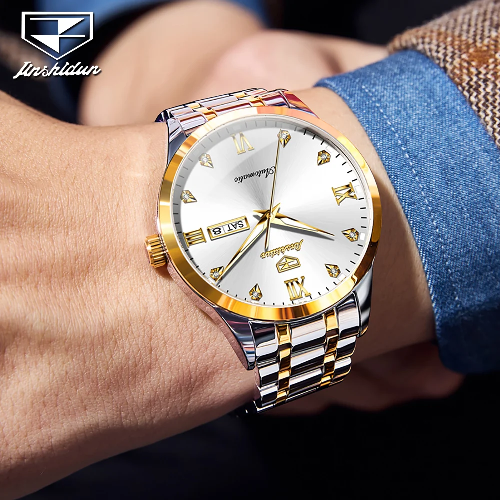 JSDUN 8980 полностью автоматические мужские часы с двойным календарем ремешок из