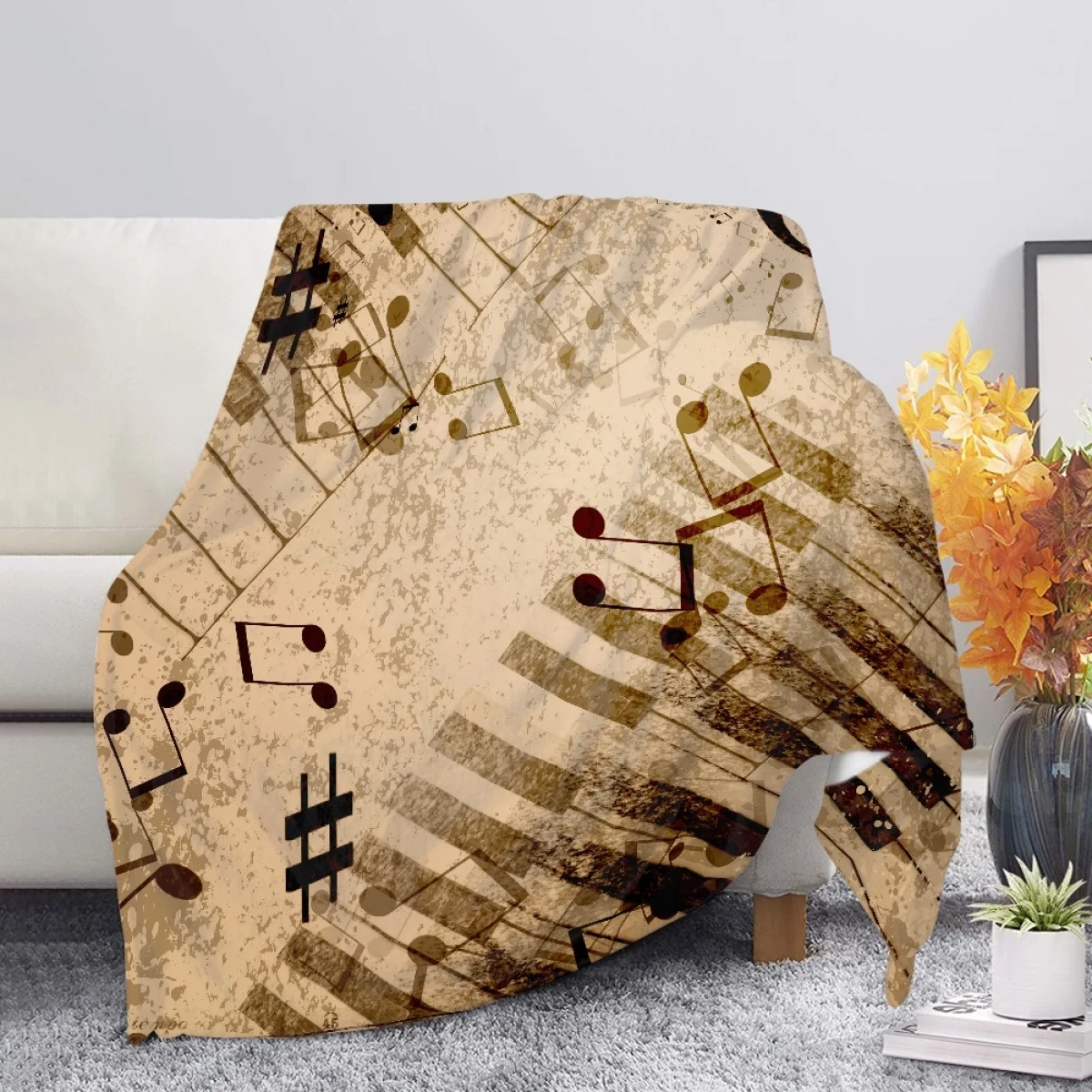 

Throw Blanket Music Notes Piano Pattern Cozy Soft Coral Fleece Blankets for Movie Lovers Watch TV Keep Warm Quilt Home Textiles