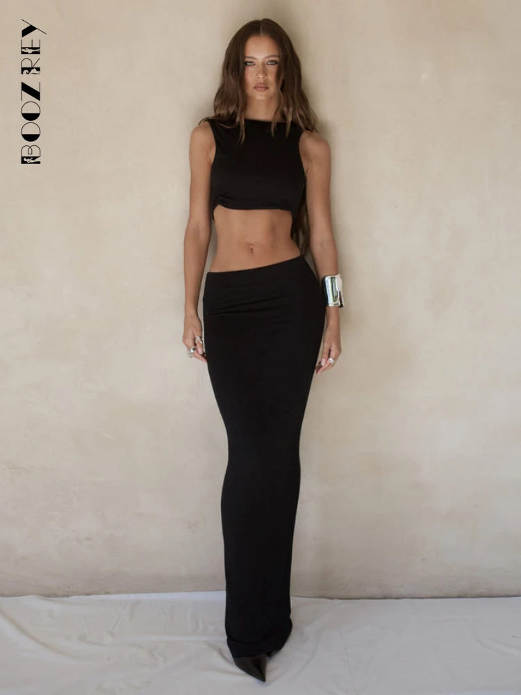 BoozRey Sexy Backless Backless Sleeveless Long Skirt Set for Women Summer Skinny Lady Robe Dress Set Elegant Party Club Clothing
