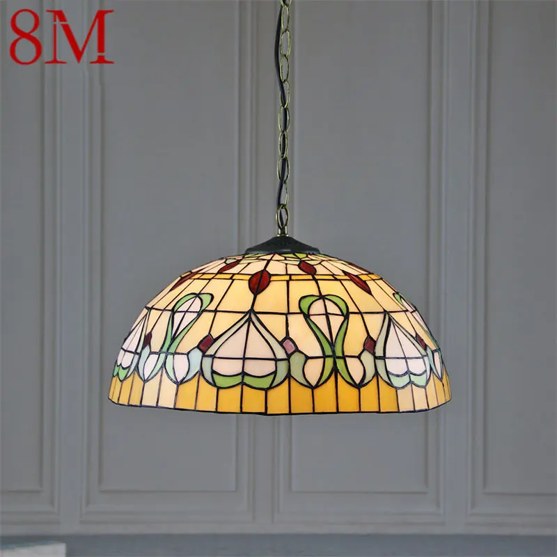 

8M Tiffany Glass Pendant Lamp LED Creative Pattern Vintage Hanging Light Decor for Home Dining Room Bedroom Hotel
