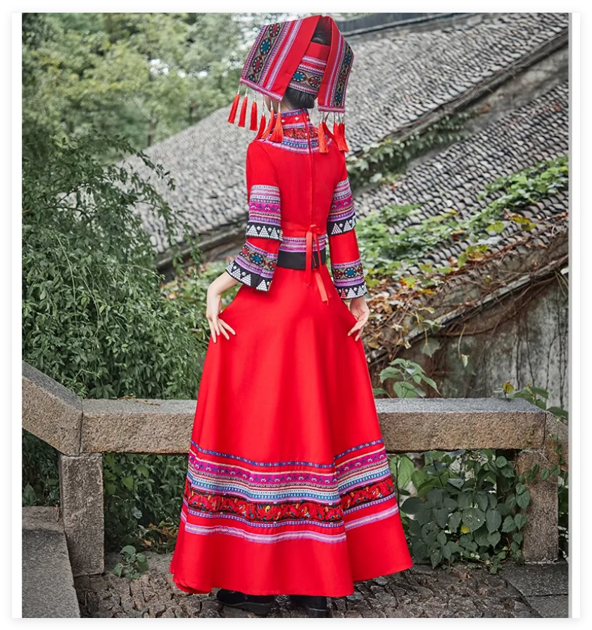 Huaxia Guangxi Zhuang ethnic clothing women's embroidery long skirt of minorities
