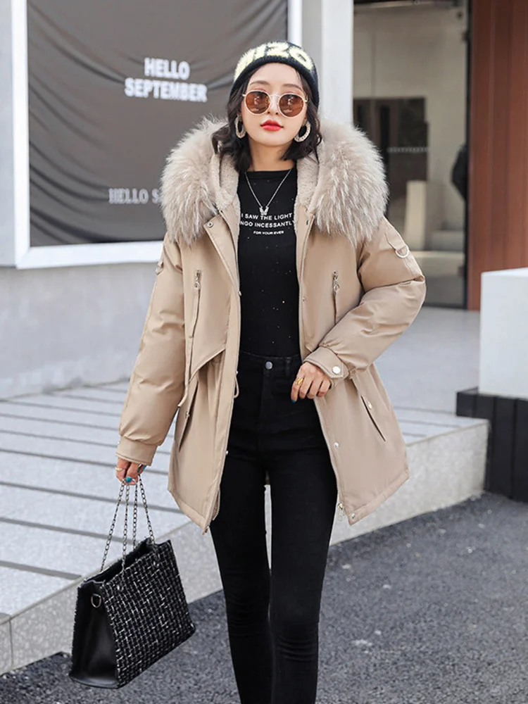 

New Autumn Winter Women Hooded Artificial Fur Cotton Parka Casual Female Zipper Loose Thick Warm Wadded Coat Outwear