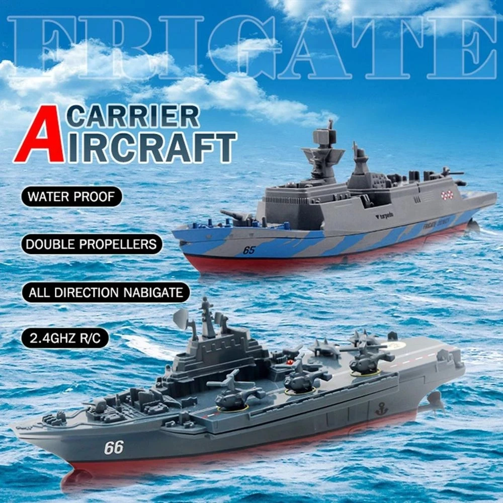 

3318 2.4G Mini RC Military Aircraft Model Electric Boat Waterproof Wireless Charging Remote Control Boats Simulation Toys Boys