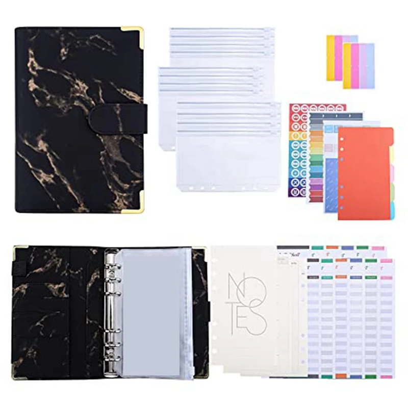 

49Pc Budget Binder, Marble Print PU Binder Budget Planner Organizer With Envelopes,Expense Budget Sheets,For Budgeting