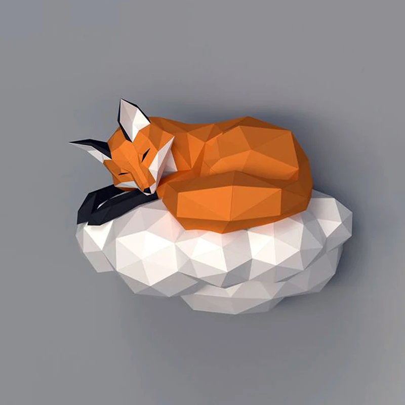 Лиса Спящая на облаке бумажная модель 3D Бумажная поделка детская спальня