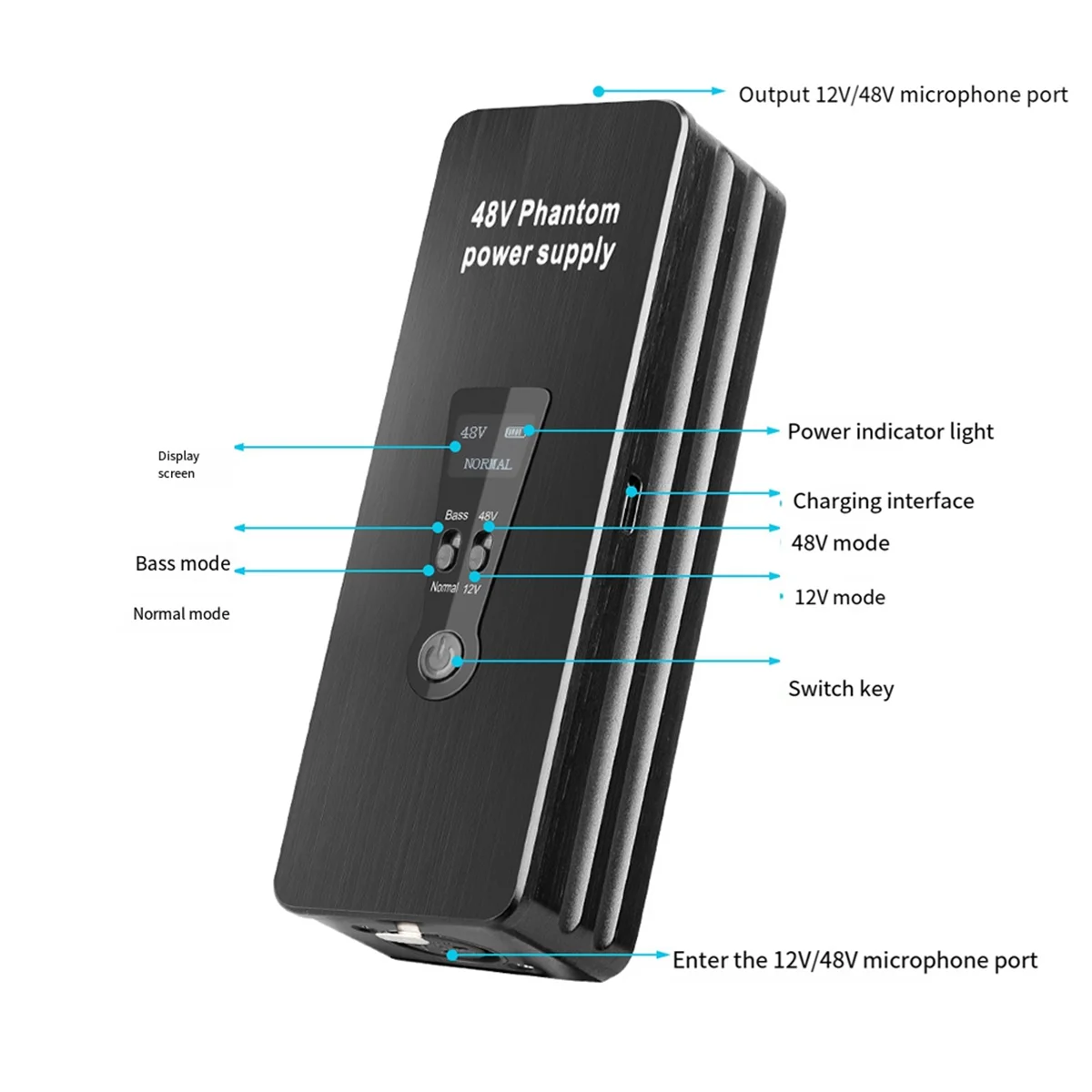 Фантомное питание 48 в 12 В переключатель перезаряжаемый портативный для