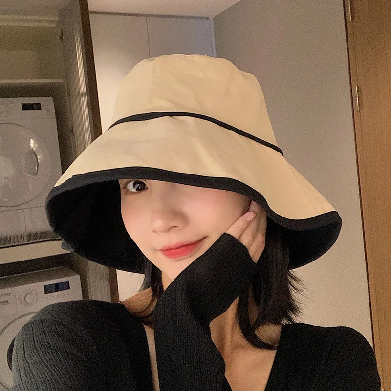 

Fisherman's Hat Women's Summer Big Head Circumference Thin Beige Korean Style Trendy Versatile Big Brim Cover Basin Hat Sunscree