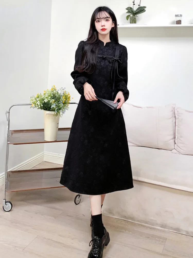 

Split Modern Dance Dress Hanfu Style Classical Costume Latin Women Long Sleeves Line Stage Classic Jazz Solid Color Cheongsam