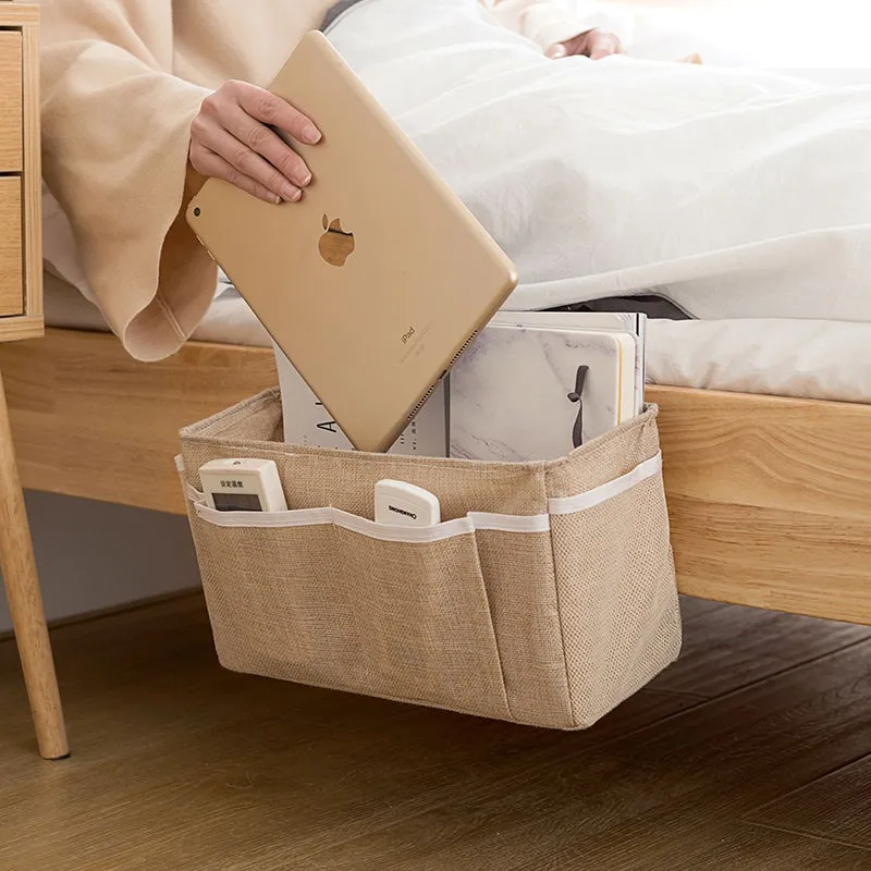 

Cotton Linen Bedside Storage Bag Car Organizer Sofa Hanging Bag Dorm Rooms Sundries Multi Pockets Bunk Beds Side Pouch