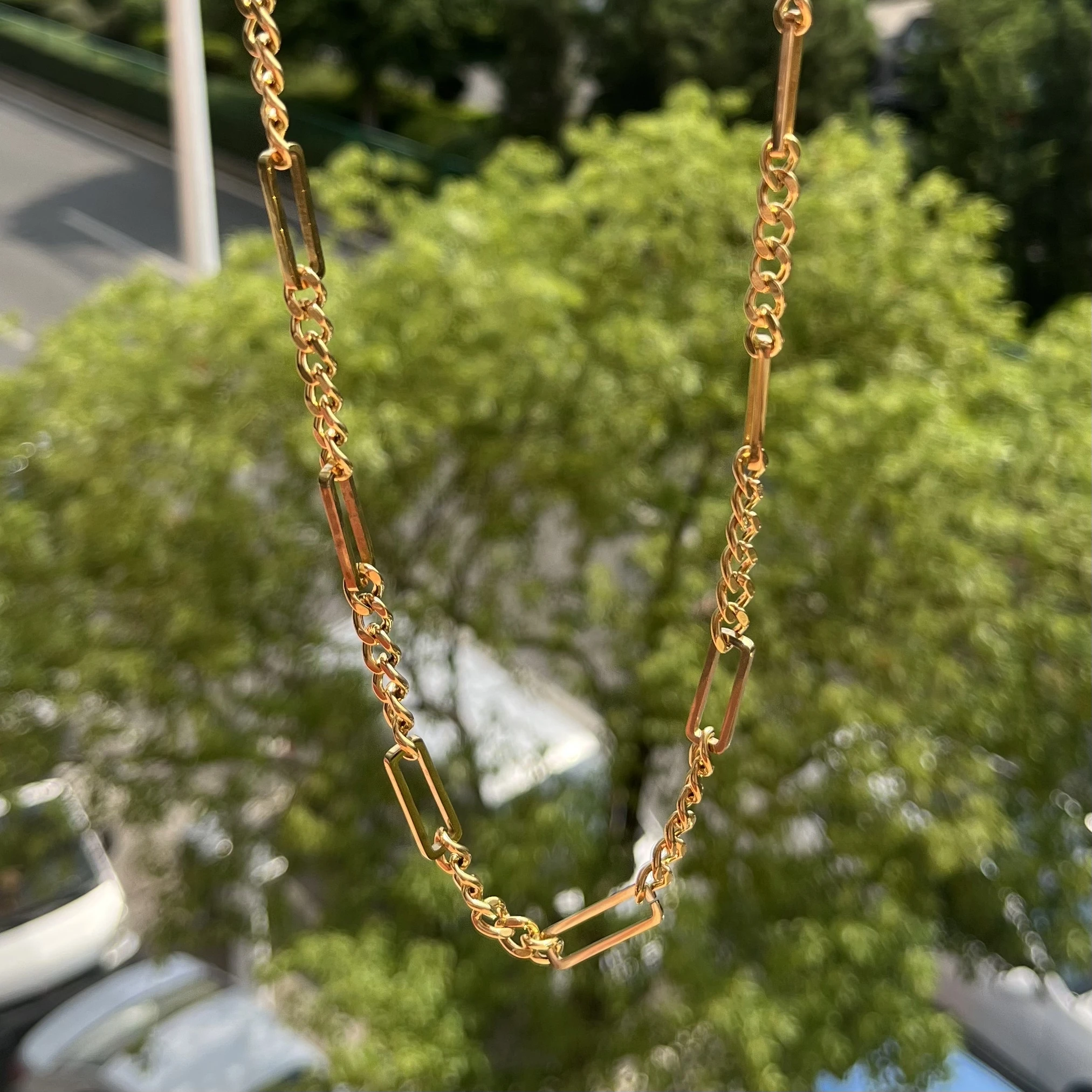 

Punk Stainless Steel Necklace for Men Geometric Charm Cuban Handmade Jewelry Gothic Flat Box Chain Women Accessories