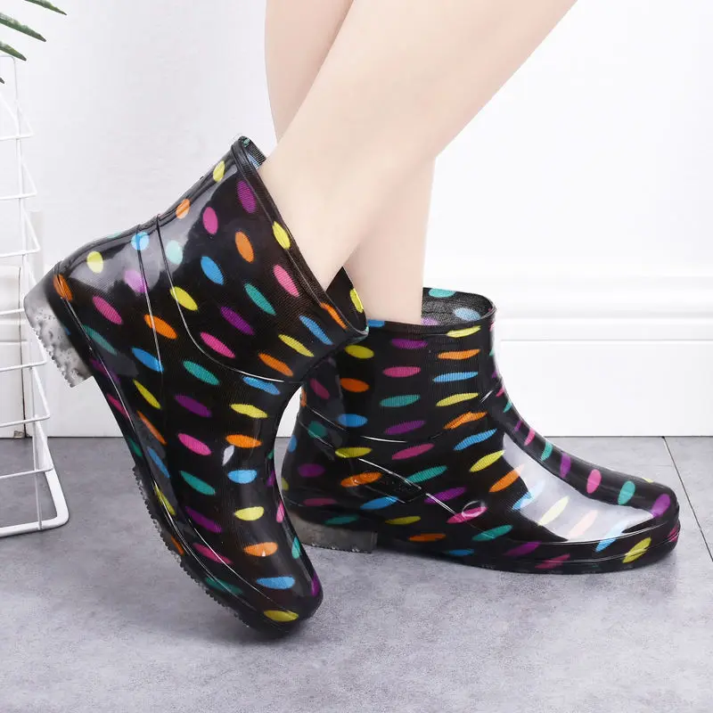 Feerldi Purple Women Waterproof boots Low Heels Colorful Polka Dot Rain for women Plush Warm Water Shoes
