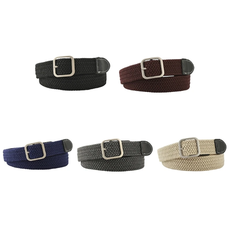 L93F Handwoven Casual Belt for Women Men Adult Woven Belt Square Buckle Vacation Waist Belt for Students Waist Accessories