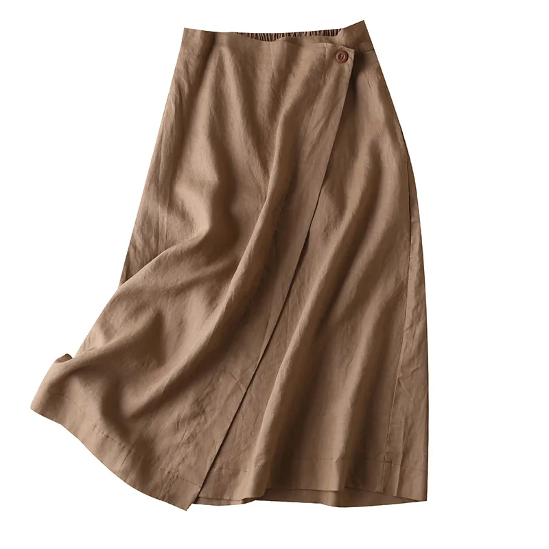 

SHUCHAN Faldas Mujer Moda 2022 Linen Office Lady Solid A-LINE Mid-Calf Empire Faldas Largas Mujer Women Clothes