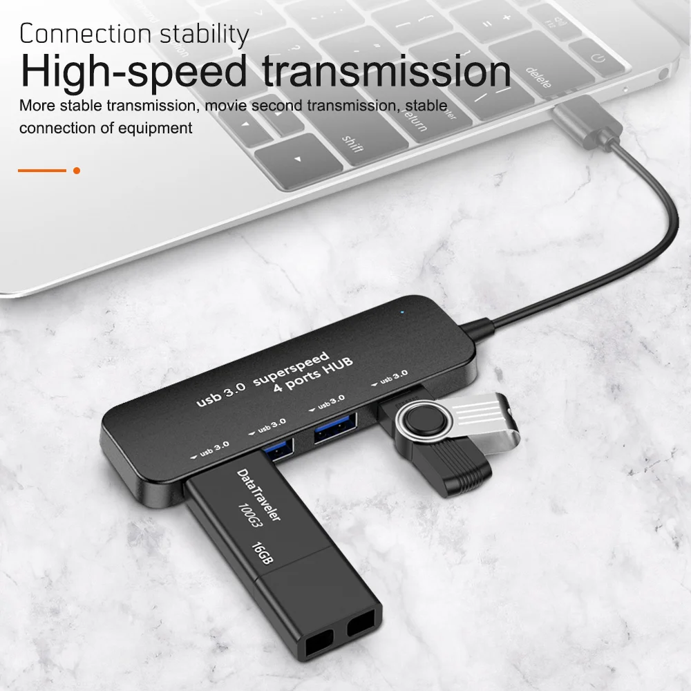 

Five Fold Safety Protection 4-port Usb 3.0 Hub Black High Speed Data Line Converter Stable Device Connection Splitter Adapter