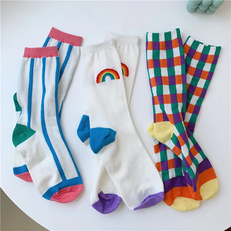 

Plaid Socks Women's Summer Pile Pile Socks In The Tube Rainbow Socks Fashion Trend Ins Blue Striped Tide Socks