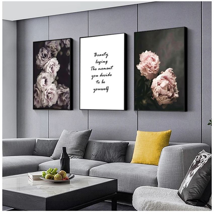 

No Frame Pink Peony Floral Girl Footprints Canvas Painting Wall Art Pictures Poster Print Interior Living Room Home Decor