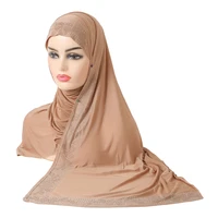 h287 beautiful muslim amira ice silk hijab with shawl wrap rhinestones pull on amira islamic scarf head wrap