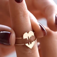 2 pcs stitching heart rings for women fashion charm metal couple finger rings trendy boho jewelry lovers friend gift 2022