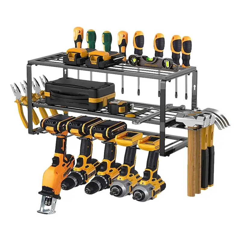 

Power Tool Organizer Wall Mount Iron Storage Rack Wall Mounted For Power Tools Heavy Duty Garage Tool Organizer 3 Layer