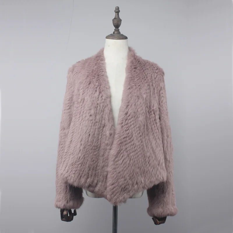 Knitted Rabbit Fur Jacket Popular Fashion Fur Jacket Winter Fur Coat for Women Hem Bevel British Style Daily Commute