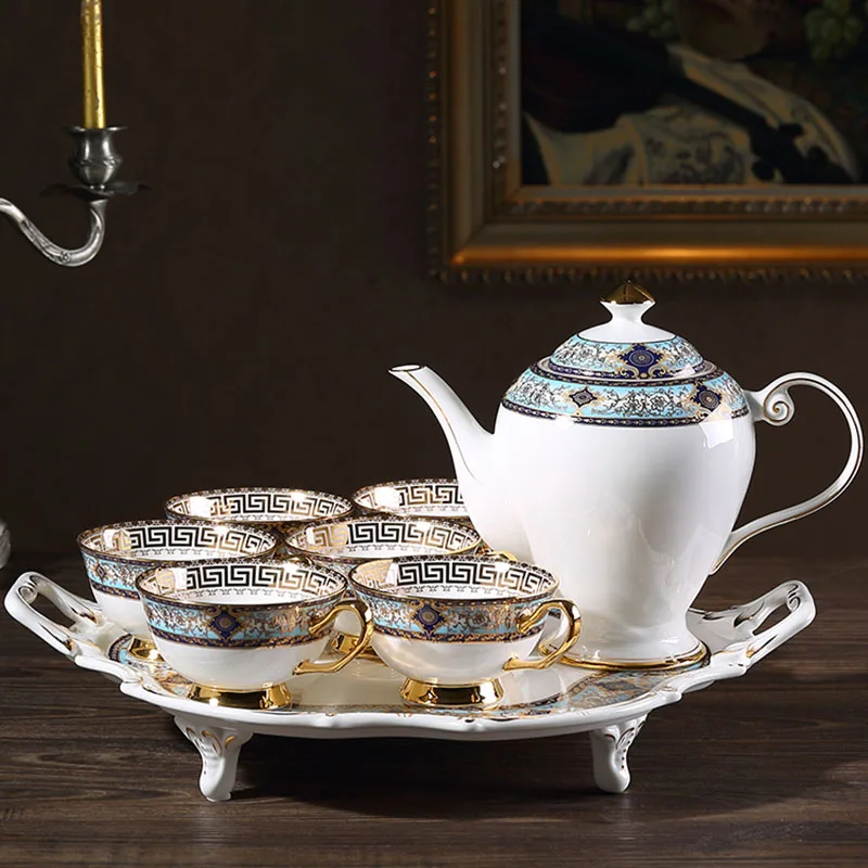 

Palace European-style Bone China Coffee Set Model Room Decorations Luxury Afternoon Tea Tea Set with Tray