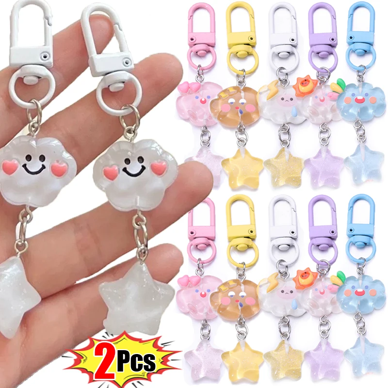 

Sweet Clouds Star Keychain Women Girls Kawaii Charm Cloud Pendant Small Link Chains Handbag Hanging Trinket Key Holder Key Rings