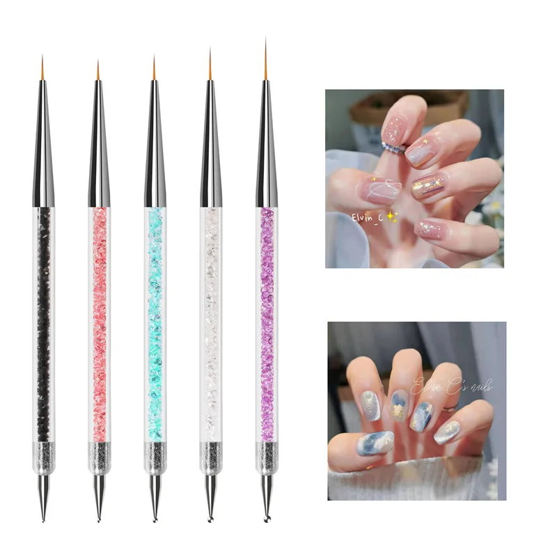 

5Pcs/Set Nail Art Brushes Double-ended Point Drill Pull Line Pen For Nails Painting Drawing Manicure Tools Supplies Tips Design