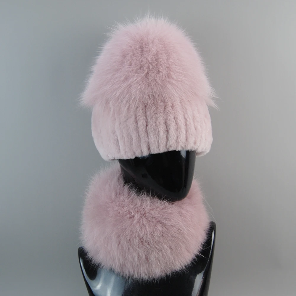 Новый стиль теплые вязаные шарфы из натурального лисьего меха шапки 2 предметов