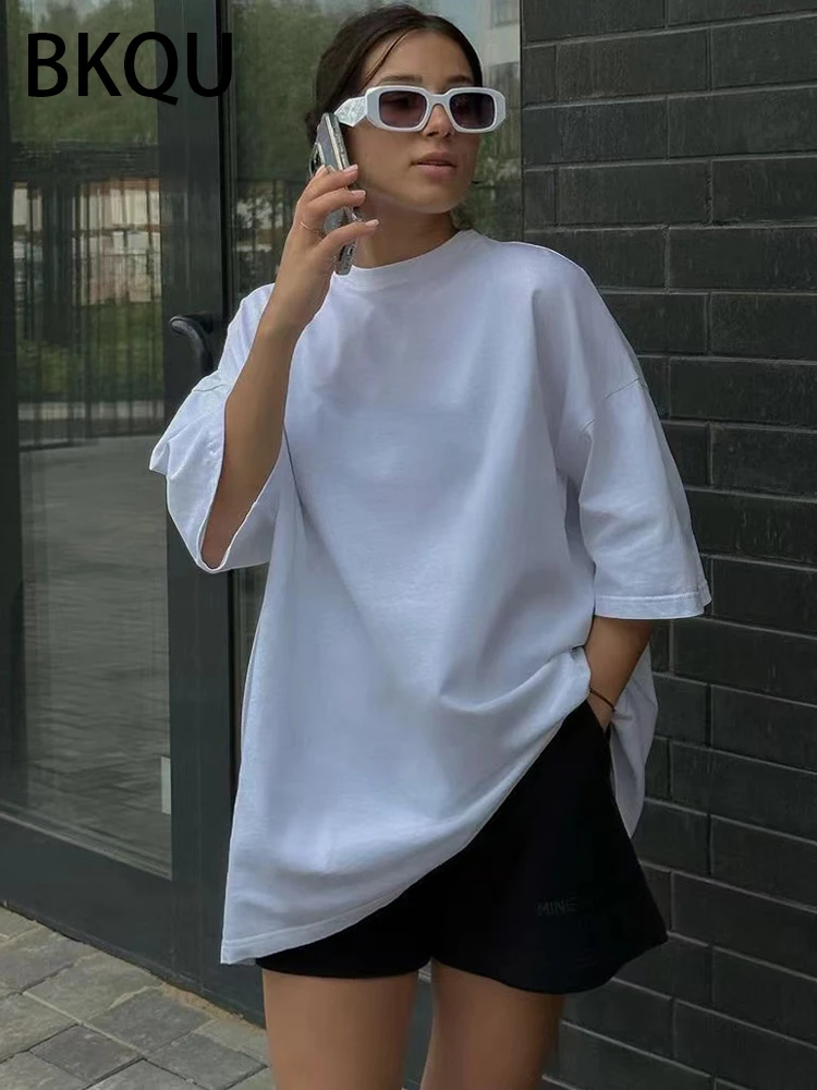 BKQU свободные футболки с буквенным принтом для женщин 2024 женские пуловеры