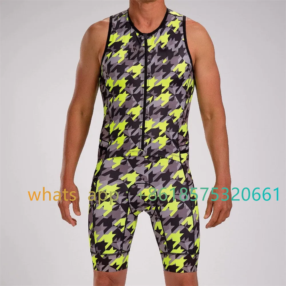 

2023 Zootekoi Mens Cycling Tri Suit Triathlon Race Skinsuit Mtb Bike Sleeveless Running Clothing Ropa Jumpsuit Maillot Ciclismo
